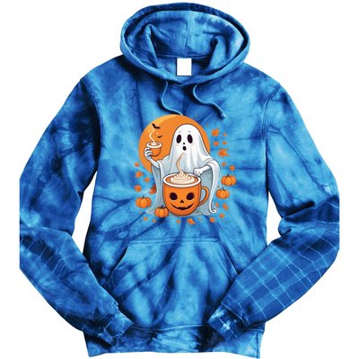 Halloween Cute Ghost Ing Pumpkin Spice Latte Coffee Cool Gift Tie Dye Hoodie