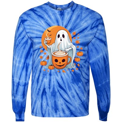 Halloween Cute Ghost Ing Pumpkin Spice Latte Coffee Cool Gift Tie-Dye Long Sleeve Shirt