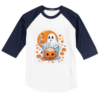 Halloween Cute Ghost Ing Pumpkin Spice Latte Coffee Cool Gift Baseball Sleeve Shirt