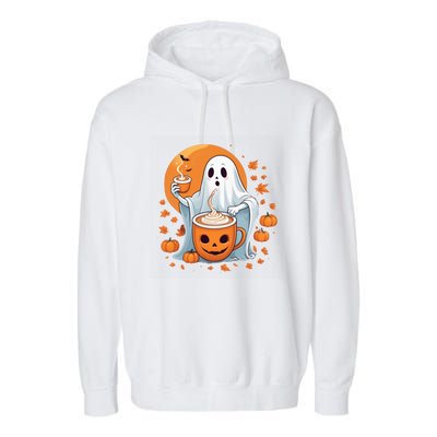 Halloween Cute Ghost Ing Pumpkin Spice Latte Coffee Cool Gift Garment-Dyed Fleece Hoodie