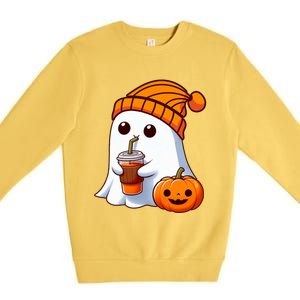 Halloween Costume Ghost Drinking Pumpkin Premium Crewneck Sweatshirt