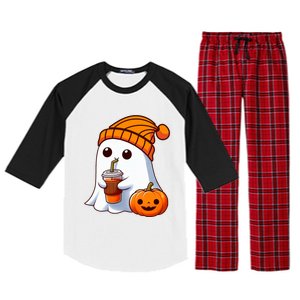 Halloween Costume Ghost Drinking Pumpkin Raglan Sleeve Pajama Set