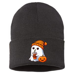 Halloween Costume Ghost Drinking Pumpkin Sustainable Knit Beanie