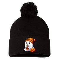 Halloween Costume Ghost Drinking Pumpkin Pom Pom 12in Knit Beanie