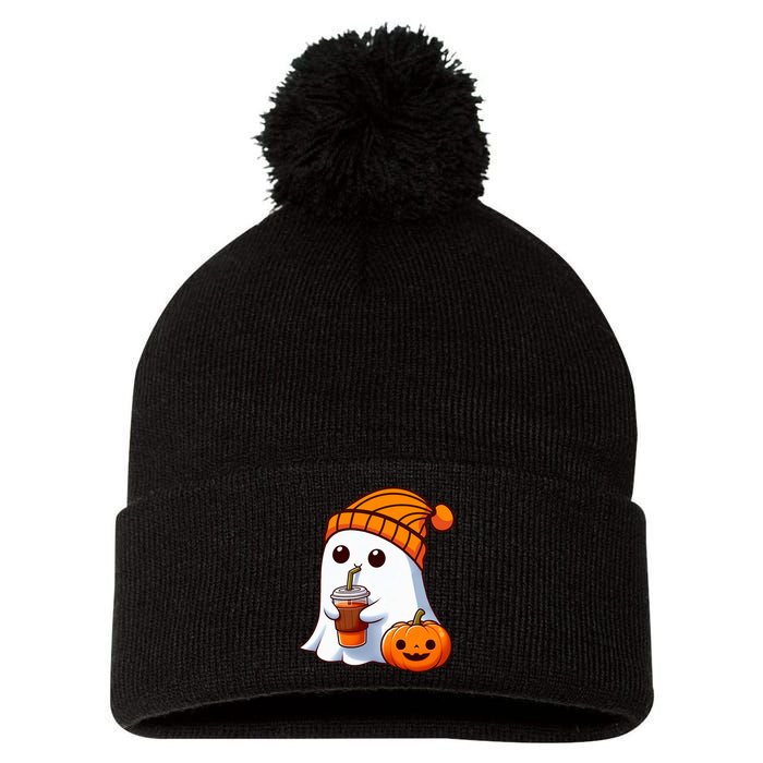 Halloween Costume Ghost Drinking Pumpkin Pom Pom 12in Knit Beanie