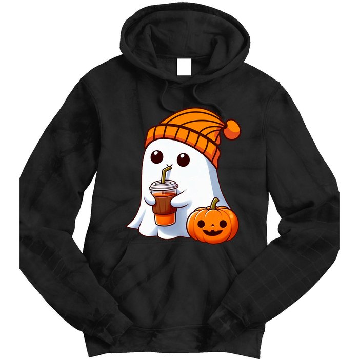 Halloween Costume Ghost Drinking Pumpkin Tie Dye Hoodie