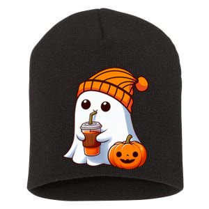 Halloween Costume Ghost Drinking Pumpkin Short Acrylic Beanie