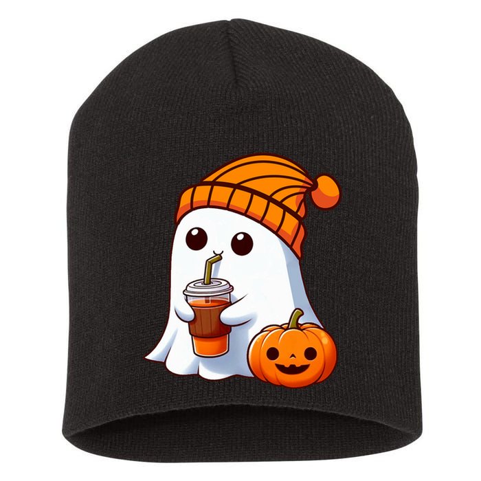 Halloween Costume Ghost Drinking Pumpkin Short Acrylic Beanie