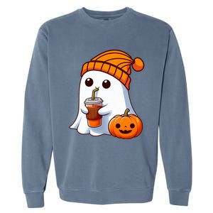 Halloween Costume Ghost Drinking Pumpkin Garment-Dyed Sweatshirt