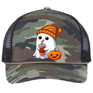 Halloween Costume Ghost Drinking Pumpkin Retro Rope Trucker Hat Cap