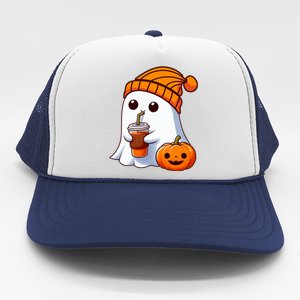 Halloween Costume Ghost Drinking Pumpkin Trucker Hat