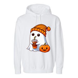 Halloween Costume Ghost Drinking Pumpkin Garment-Dyed Fleece Hoodie