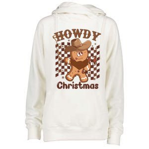 Howdy Christmas Gingerbread Retro Western Funny Cow Xmas Gift Womens Funnel Neck Pullover Hood