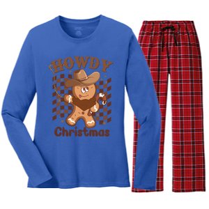 Howdy Christmas Gingerbread Retro Western Funny Cow Xmas Gift Women's Long Sleeve Flannel Pajama Set 