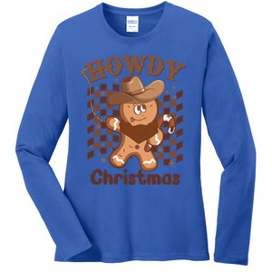 Howdy Christmas Gingerbread Retro Western Funny Cow Xmas Gift Ladies Long Sleeve Shirt