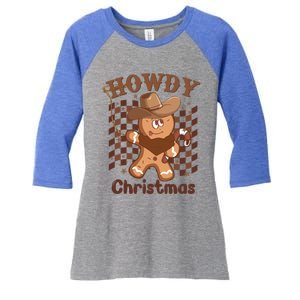 Howdy Christmas Gingerbread Retro Western Funny Cow Xmas Gift Women's Tri-Blend 3/4-Sleeve Raglan Shirt