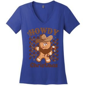 Howdy Christmas Gingerbread Retro Western Funny Cow Xmas Gift Women's V-Neck T-Shirt