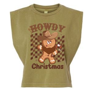 Howdy Christmas Gingerbread Retro Western Funny Cow Xmas Gift Garment-Dyed Women's Muscle Tee