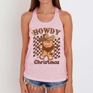 Howdy Christmas Gingerbread Retro Western Funny Cow Xmas Gift Women's Knotted Racerback Tank