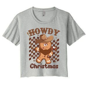 Howdy Christmas Gingerbread Retro Western Funny Cow Xmas Gift Women's Crop Top Tee