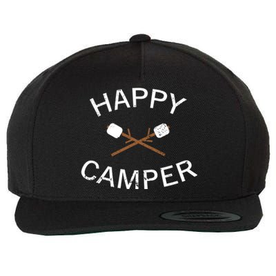 Happy Camper Gift Roasting Marshmallows Gift Wool Snapback Cap