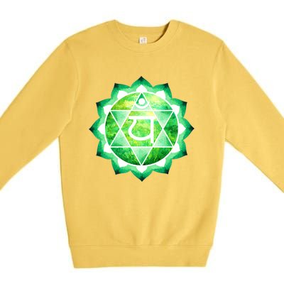 Heart Chakra Green Watercolor Lotus Dala Yoga Om Gift Premium Crewneck Sweatshirt