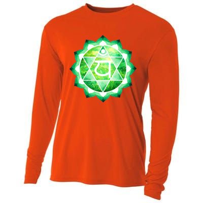 Heart Chakra Green Watercolor Lotus Dala Yoga Om Gift Cooling Performance Long Sleeve Crew