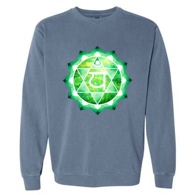 Heart Chakra Green Watercolor Lotus Dala Yoga Om Gift Garment-Dyed Sweatshirt