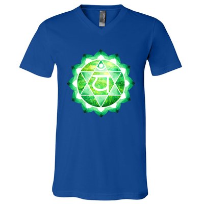 Heart Chakra Green Watercolor Lotus Dala Yoga Om Gift V-Neck T-Shirt