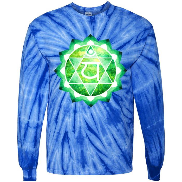 Heart Chakra Green Watercolor Lotus Dala Yoga Om Gift Tie-Dye Long Sleeve Shirt