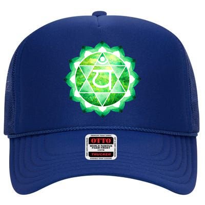 Heart Chakra Green Watercolor Lotus Dala Yoga Om Gift High Crown Mesh Back Trucker Hat