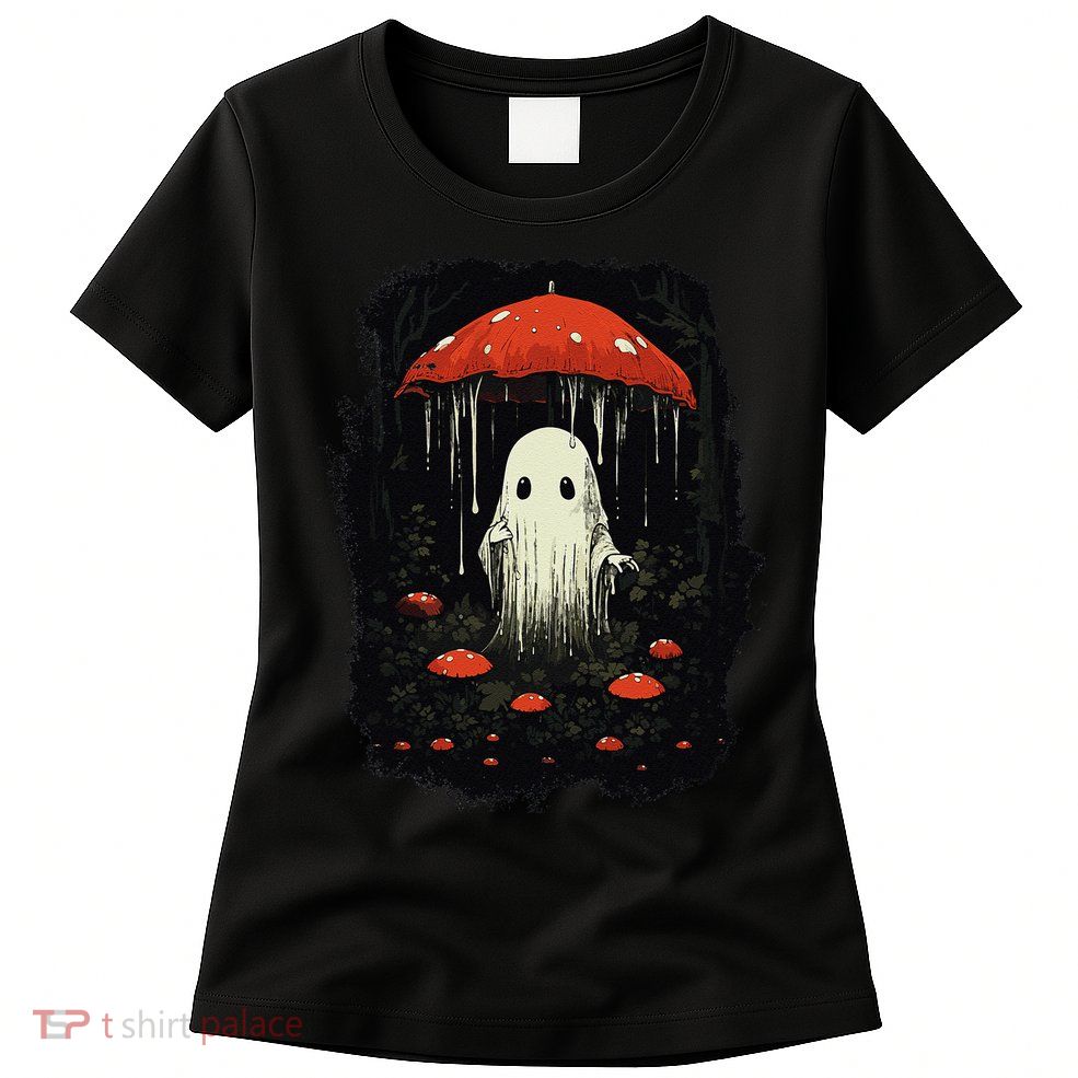 Halloween Cottagecore Ghost Mushroom Spooky Womens T-Shirt