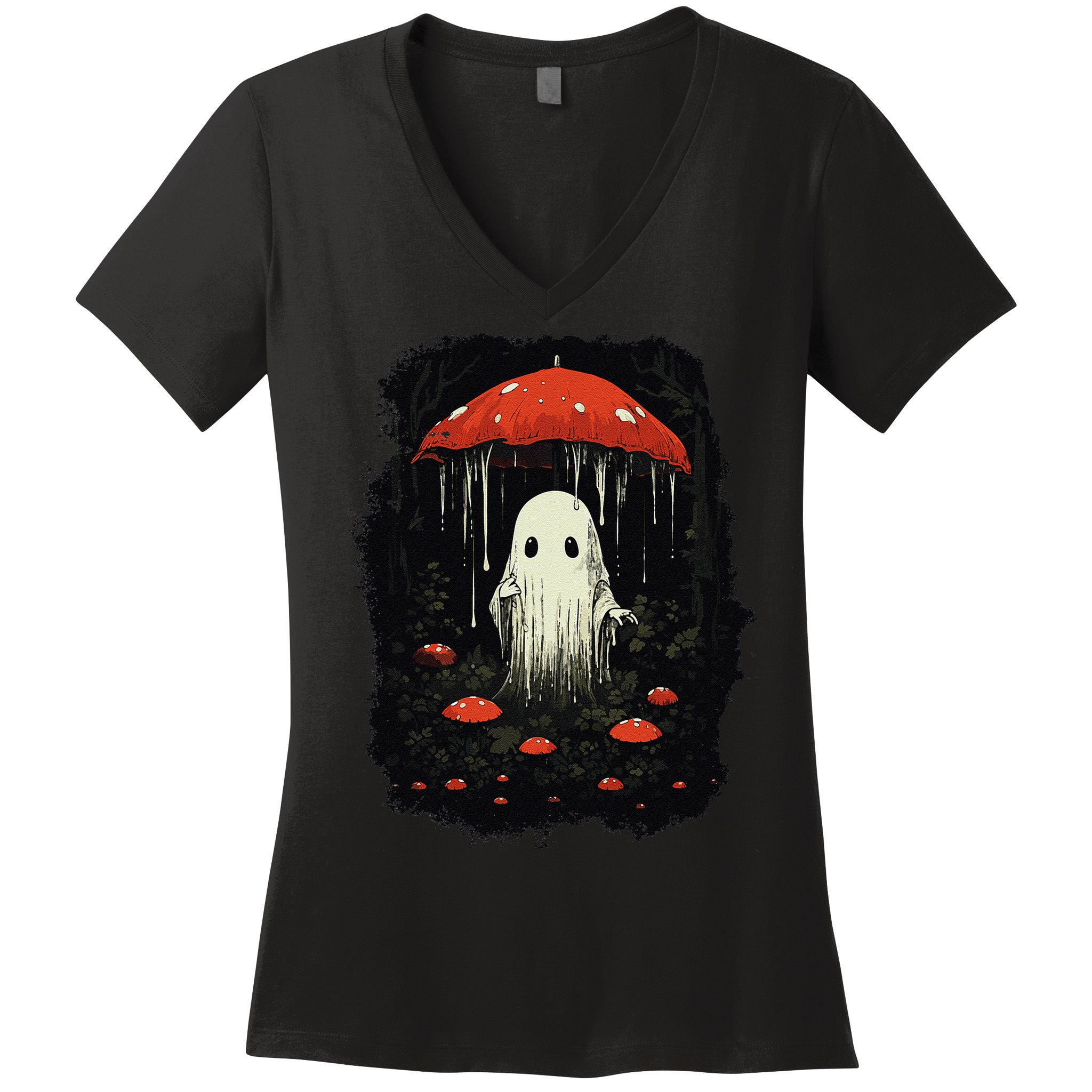 Halloween Cottagecore Ghost Mushroom Spooky Women's V-Neck T-Shirt