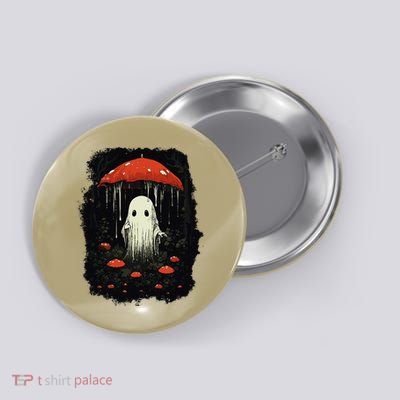 Halloween Cottagecore Ghost Mushroom Spooky Button