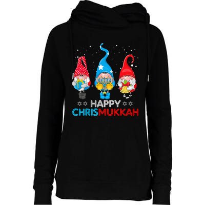 Happy Chrismukkah Gnomes Christmas Hanukkah Jewish Holiday  Womens Funnel Neck Pullover Hood