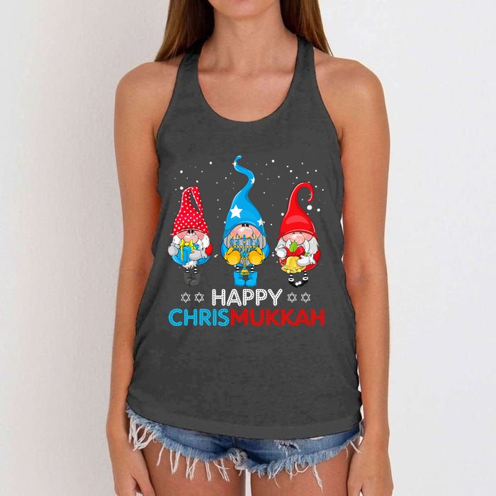 Happy Chrismukkah Gnomes Christmas Hanukkah Jewish Holiday  Women's Knotted Racerback Tank