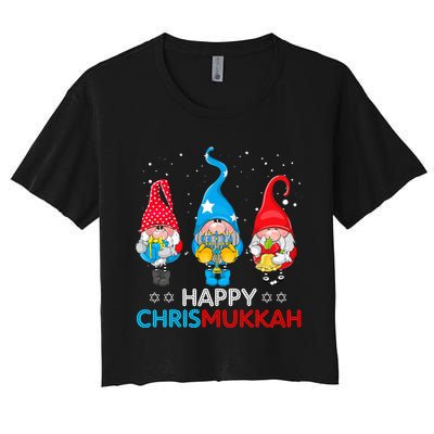 Happy Chrismukkah Gnomes Christmas Hanukkah Jewish Holiday  Women's Crop Top Tee