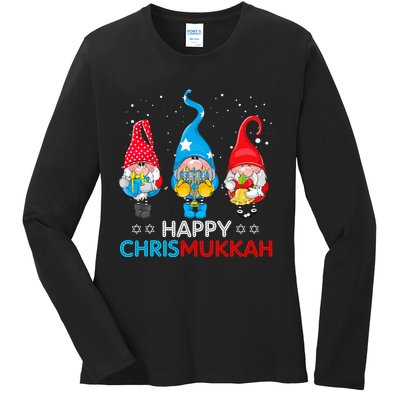 Happy Chrismukkah Gnomes Christmas Hanukkah Jewish Holiday  Ladies Long Sleeve Shirt