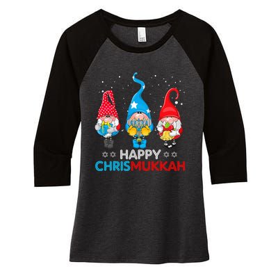 Happy Chrismukkah Gnomes Christmas Hanukkah Jewish Holiday  Women's Tri-Blend 3/4-Sleeve Raglan Shirt