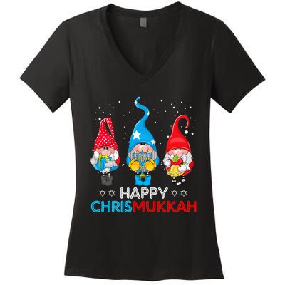 Happy Chrismukkah Gnomes Christmas Hanukkah Jewish Holiday  Women's V-Neck T-Shirt