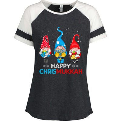 Happy Chrismukkah Gnomes Christmas Hanukkah Jewish Holiday  Enza Ladies Jersey Colorblock Tee