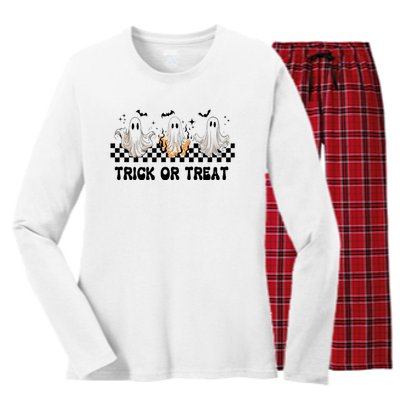 Halloween Cute Ghoul Ghost Trick Or Treat Spooky Matching Team Women's Long Sleeve Flannel Pajama Set 