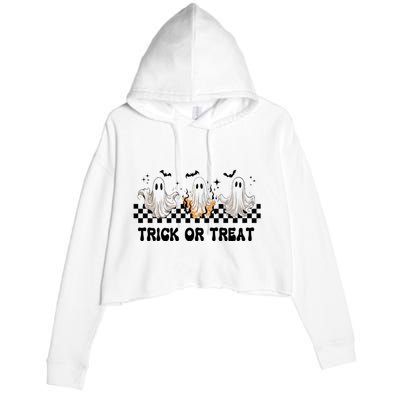 Halloween Cute Ghoul Ghost Trick Or Treat Spooky Matching Team Crop Fleece Hoodie