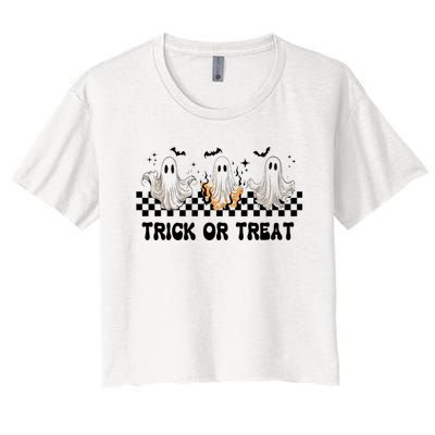 Halloween Cute Ghoul Ghost Trick Or Treat Spooky Matching Team Women's Crop Top Tee