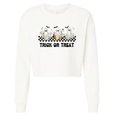 Halloween Cute Ghoul Ghost Trick Or Treat Spooky Matching Team Cropped Pullover Crew