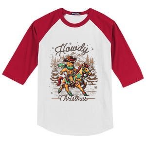 Howdy Christmas Gingerbread Man Cowboy Ride Horse Western Kids Colorblock Raglan Jersey