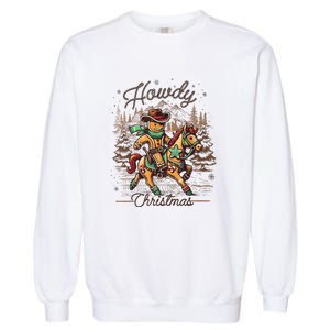 Howdy Christmas Gingerbread Man Cowboy Ride Horse Western Garment-Dyed Sweatshirt