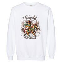 Howdy Christmas Gingerbread Man Cowboy Ride Horse Western Garment-Dyed Sweatshirt