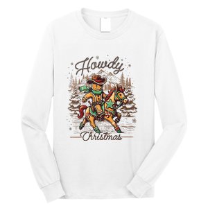 Howdy Christmas Gingerbread Man Cowboy Ride Horse Western Long Sleeve Shirt