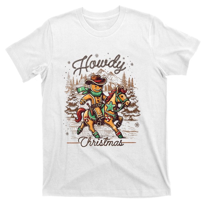 Howdy Christmas Gingerbread Man Cowboy Ride Horse Western T-Shirt